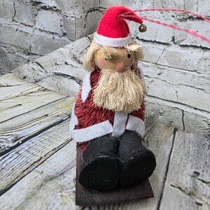 Primitive Old World Santa On A Sleigh Christmas Country Ornament Bottle Brush